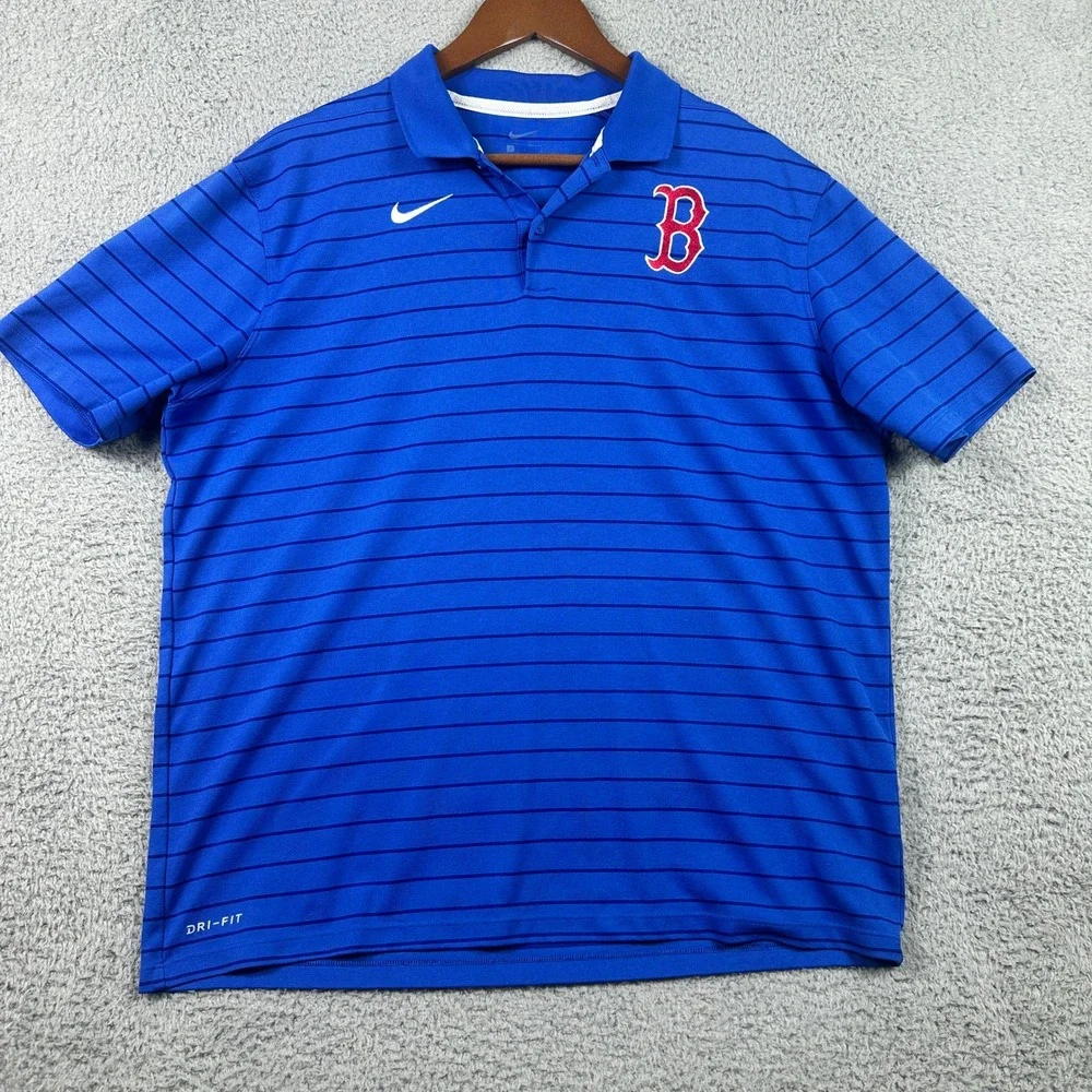 Boston Red Sox Nike Dri-Fit Polo Shirt Mens Large Blue Striped‎ MLB DD2190-480